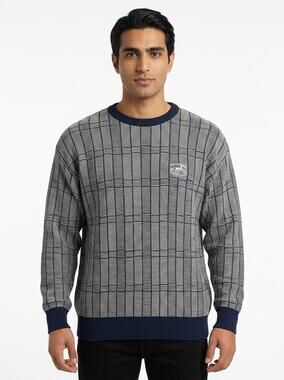 LA Mode Gray Embroidered Knit Geometric Pullover Sweater Men Size M